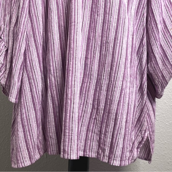 Catherine's Boho Embroidered Cotton Metallic Striped 3/4 Sleeve Sz 3X Blouse - Picture 7 of 12